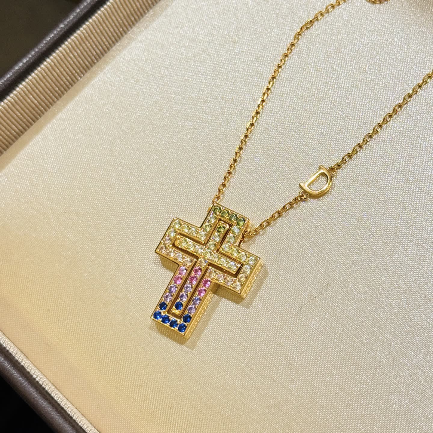 Chrome Hearts Gold Cross Pendant with Multi-Color Stones